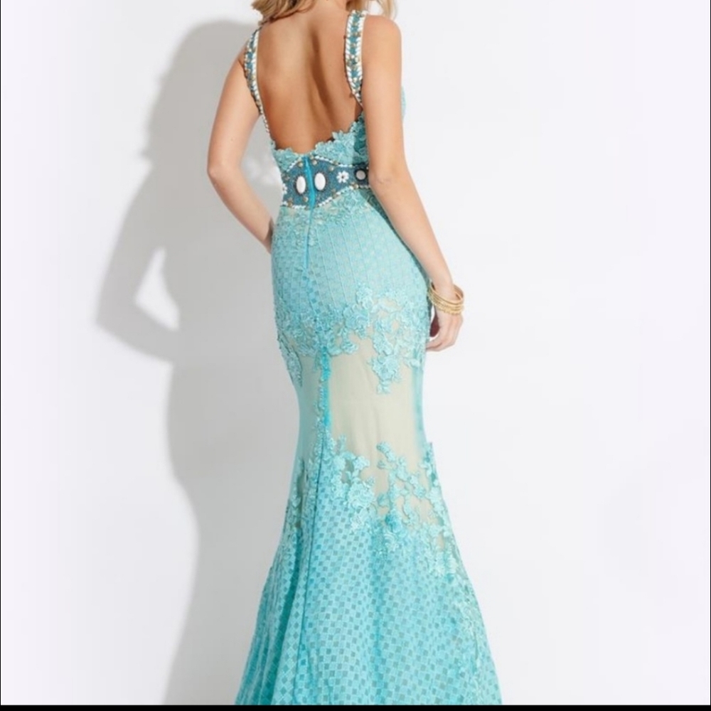 Rachel Allen Aqua Blue lace overlay Mermaid Size 0 - Picture 5 of 5